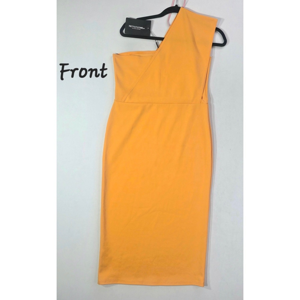 NWT Pretty Little Thing Bright Yellow One Shoulder Draped Midi Dress Size 16